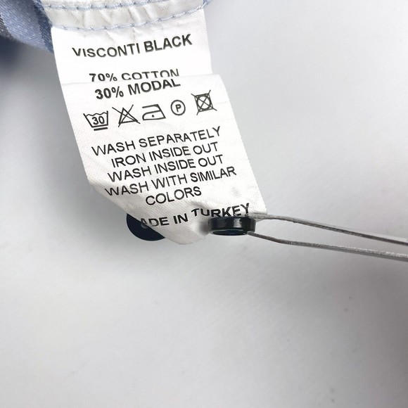 Visconti Black Men's 2XLB Blue Striped Long Sleeve Casual Shirt Flip Cuff Design - Picture 10 of 12